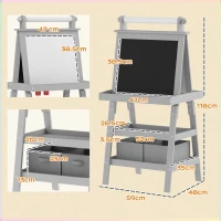 AIYAPLAY 3 in 1 Kids Easel Double-Sided Magnetic Whiteboard and Chalkboard with Paper Roll, Storage Baskets - Grey(m-3)