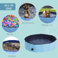 PawHut Dog Padding Pool, Foldable Dog Pool, Leakproof & Hard Plastic, Portable Pet Bathtub with Non-Slip Base & Drainage Hole, for Indoors, Outdoors, Garden, Patio, 80 x 20 cm, Blue(m-4)