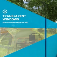 Outsunny Camping Windbreaker with Clear Windows, Carry Bag and Steel Poles, for Beach Caravan Campervan, 725 x 140cm, Blue(m-6)