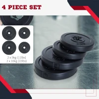 HOMCOM 4pc Durable Gym Barbell Plates W/ 1 inch Holes Weight Dumbbell Set for Exercise Fitting Gym Body Workout Disc Weight Plate Set 2 x 5kg & 2 x 10kg Black(m-4)