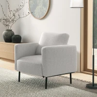 HOMCOM Poltrona d'arredo in Tessuto Effetto Lino Traspirante e Gambe in Acciaio, 79x76x65 cm, Grigio(m-7)