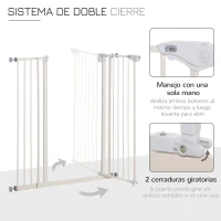 PawHut Barrera de Seguridad para Puertas y Escaleras Barrera para Perros Mascotas con Cierre Automático Extensión 17,5 cm Metal 74-97,5x104,1 cm Blanco(m-4)