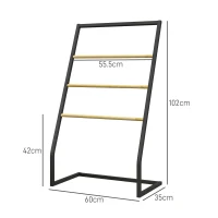 HOMCOM Portasciugamani a 4 Sbarre in Acciaio e Bambù, 60x35x102 cm, Nero e color Legno(m-3)