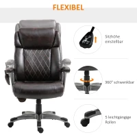 Vinsetto Massage-Bürostuhl 6-Punkt-Massage-Drehstuhl ergonomischer Stuhl Einstellbare aus Kunstleder mit gewölbter Kopfstütze und Armlehne Braun 70 x 76,5 x 114-124 cm(m-6)