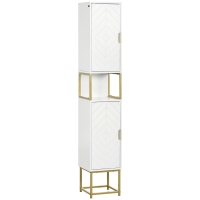 kleankin Columna de Baño Mueble Auxiliar de Baño con 2 Puertas Compartimiento y Estantes Ajustables 30x30x170,7 cm Blanco