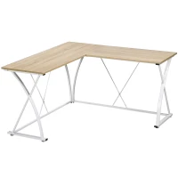 Vinsetto Escritorio en Forma de L Mesa para Oficina Mesa Esquinera con Marco de Metal para Estudio 142x142x76 cm Roble y Blanco(m-1)