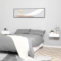 HOMCOM Lot de 2 Tables de Chevet murales - Lot de 2 Tables de Nuit - tiroir Coulissant, Plateau - Panneaux Particules Blanc(m-6)