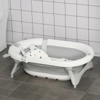 HOMCOM Bañera Plegable para Bebé Recién Nacido hasta 3 Años 81,5x50,5x23,5 cm con Tapón Termosensible Cojín Gris(m-2)