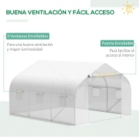Outsunny Plásticos para Invernaderos 3,5x3x2 m Cubierta de Repuesto para Invernadero de Polietileno con 6 Ventanas y Puerta Enrollable Protección de Plantas para Jardín Blanco(m-5)