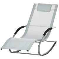 Outsunny Tumbona Mecedora con Reposacabezas Reposabrazos y Marco Metálico Carga 120 kg para Playa Patio Terraza 63x144x84 cm Gris(m-11)