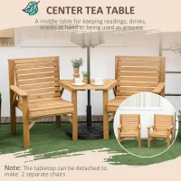 Outsunny Wooden Garden Love Seat, 2 Seater Jack & Jill Companion Seat with Coffee Table and Parasol Hole, Partner Bench, Table and Chairs Set, Outdoor Furniture for Garden, Balcony, Patio, Brown(m-6)