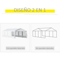 Outsunny Carpa de Jardín 8x4 m Pérgola Cenador Pabellón Cochera Gazebo con 4 Paneles Laterales y 8 Ventanas para Fiestas Blanco(m-4)