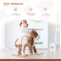 HOMCOM Kids Children Plush Rocking Horse Wooden Base Ride On Toy Rocker with Handle Grip Traditional Toy Fun Gift for Age 3+ (Brown & White)(m-4)
