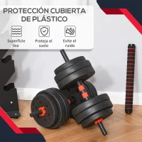 HOMCOM Juego de Mancuernas de 25 kg 2 en 1 de Dumbbell con Barras Conexión y Barra de Extensión Entrenamiento de Fuerza y Levantamiento de Pesas Negro(m-7)