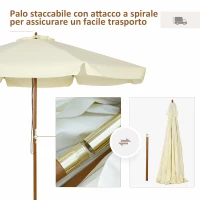 Outsunny Ombrellone da Giardino con Doppio Tettuccio, in Legno di Bambù e Poliestere, Ø325x250 cm, Beige(m-4)