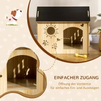PawHut Hundehütte, mit Lüftungsöffnungen, wetterfest, Holzmaterial, Schwarz+Holzfarbe, 69 x 50 x 58,5 cm(m-5)