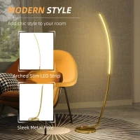 HOMCOM Modern 147cm Curved LED Floor Lamp - Gold Tone(m-4)