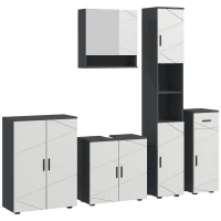 kleankin 5-Piece Bathroom Furniture Set, Bathroom Storage Cabinet with Doors and Shelves, Tall and Small Floor Cabinets, Wall-mounted Mirror Cabinet, Under Sink Cabinet, Grey(m-1)