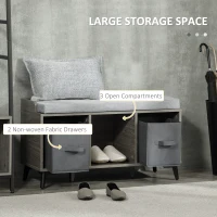 HOMCOM Upholstered Shoe Bench with Storage, Shoe Rack with Seating Cushion, 3 Open Compartments and 2 Fabric Drawers for Entryway, Grey(m-4)