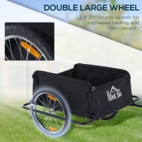 HOMCOM Two-Wheel Bicycle Large Cargo Wagon Trailer Oxford Fabric, Folding Storage, & Removable Cover, Red(m-6)