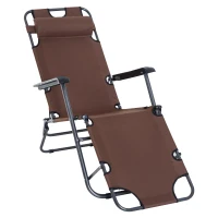 Outsunny 2 in 1 Folding Sun Lounger Reclining Garden Chair with 2-Level Adjustable Backrest, Outdoor Zero Gravity Recliner Garden Chair with Head Pillow and Armrests, Brown(m-1)
