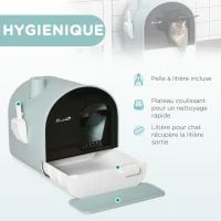 PawHut Bac à litière pour chat maison de toilette pour chat avec porte battante, pelle et filtre inclus dim. 43L x 44l x 47H cm(m-4)