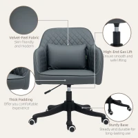 Vinsetto Microfiber Office Chair, Desk Chair, Makeup Vanity Chair with Massage Lumbar Pillow and Rolling Wheels for Bedroom and Home, Grey(m-7)