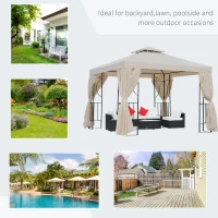 Outsunny 3 x 3 m Garden Gazebo Double Roof Marquee Patio Wedding Party Tent Canopy Shelter with Sidewalls, (Beige)(m-7)