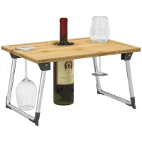 HOMCOM Portable Bamboo Top Wine and Glass Picnic Table(m-1)