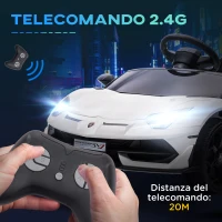 HOMCOM Macchina Elettrica per Bambini a 12V Licenza Lamborghini con Clacson e Telecomando, 107.5x63x42 cm, Bianca(m-6)