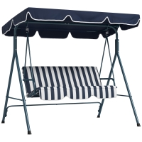 Outsunny Dondolo da Giardino 3 Posti con Tetto Parasole, in Acciaio e Poliestere, 172x110x153 cm, Bianco e Blu