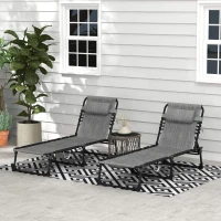 Outsunny Portable Sun Lounger Set of 2, Folding Camping Bed Cot, Reclining Lounge Chair 5-position Adjustable Backrest with Side Pocket, Pillow for Patio Garden Beach Pool, Mixed Grey(m-10)