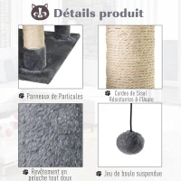 PawHut Arbre à chats multi-équipements griffoirs grattoirs plateformes niches hamac paniers jouets suspendus dim. 60L x 50l x 145H cm gris foncé(m-6)