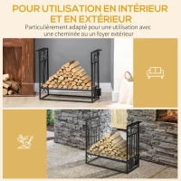 HOMCOM Porte-bûches range bûches étagère à bois de cheminée serviteur de cheminée multi-accessoires dim. 75L x 30l x 60H cm acier noir(m-6)