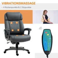 Vinsetto Massage-Bürostuhl 6-Punkt-Massage-Drehstuhl ergonomischer Stuhl Einstellbare aus Kunstleder mit gewölbter Kopfstütze und Armlehne Grau 70 x 76,5 x 114-124 cm(m-4)