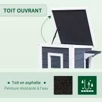 PawHut Maisonnette pour chats sur 2 étages en bois intérieur et extérieur toit rabattable 51 x 51 x 81,3 cm blanc et gris(m-4)