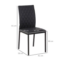 HOMCOM Set 4 Sedie da Pranzo in Finta Pelle con Cuciture a Rombi e Gambe in Metallo, Nero(m-3)