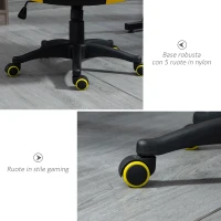 Vinsetto Sedia Gaming Ergonomica, Poltrona da Ufficio Girevole con Rotelle in Similpelle Nera e Gialla, Altezza Regolabile(m-6)