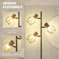 HOMCOM Lampada da Terra 40W con 3 Luci Regolabili e Interruttore a Manopola, in Metallo, 41x28x169 cm, Nero(m-5)