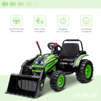 HOMCOM Kinder Elektrobagger Sitzbagger für Kinder Aufsitzbagger Geländewagen traktor elektrisch zum Fahren mit Musik Schaufel Armen 3–5 Jahre PP-Kunststoff Stahl Grün 132 x 62 x 65 cm(m-4)