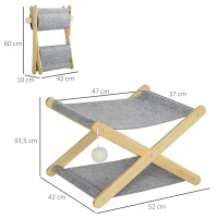 PawHut Lit pliable pour chats hamac 2 niveaux en bois et feutrine avec jeu boules suspendues - dim. 52L x 42l x 33,5H cm(m-3)