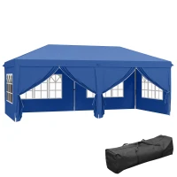 Outsunny 3 x 6 m Garden Pop Up Gazebo, Wedding Party Tent Marquee, Water Resistant Awning Canopy with Sidewalls, Windows, Carry Bag, Blue(m-1)