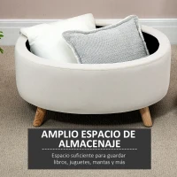 HOMCOM Otomana Puff Tapizada en Terciopelo Acolchada Taburete de Almacenaje con Tapa Extraíble y Patas de Madera para Dormitorio Salón Pasillo 71x51,5x42 cm Beige(m-4)