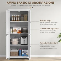 HOMCOM Mobile Cucina a 4 Ante con Mensole Regolabili e Base Rialzata in Legno, 80x40x182cm, Bianco(m-4)