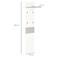 HOMCOM Perchero de Pared con 4 Ganchos y Estante con Barra de Aluminio para Entrada Pasillo 50x23,5x160 cm Blanco(m-3)