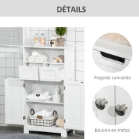 kleankin Meuble de salle de bain, meuble de rangement avec 2 tiroirs, niche, placard avec porte, étagère réglable, armoire de salle de bain, cuisine, salon, 60 x 30 x 109 cm, blanc(m-5)