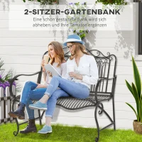 Outsunny Gartenbank 2-Sitzer Parkbank aus Metall Sitzbank bis 200 kg Bank Terrassenbank mit Rücken- & Armlehnen Gartenmöbel Metall antik Silber 110 x 60 x 97 cm(m-5)