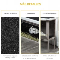 PawHut Conejera de Madera Exterior Jaula Elevada para Conejos Cobayas Animales Pequeños con Techo Asfáltico Abatible Comedero Bandejas Extraíbles y 2 Puertas 91x46x71 cm Gris(m-7)