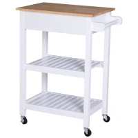HOMCOM Carrello da Cucina Salvaspazio 2 Ripiani 1 Cassetto 1 Portasciugamani 4 Rotelle, Legno, Bianco, 64x39x84.5cm(m-8)