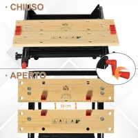 HOMCOM Banco da Lavoro Pieghevole con Altezza Regolabile, 4 Morsetti e Fori per Utensili, in Metallo e Bambù, 68x60x21-78cm, Nero(m-7)